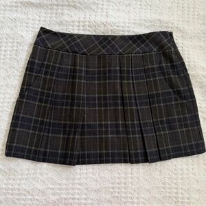 Theory Wool Blend Grey Plaid Pleated Mini Skirt Size 6